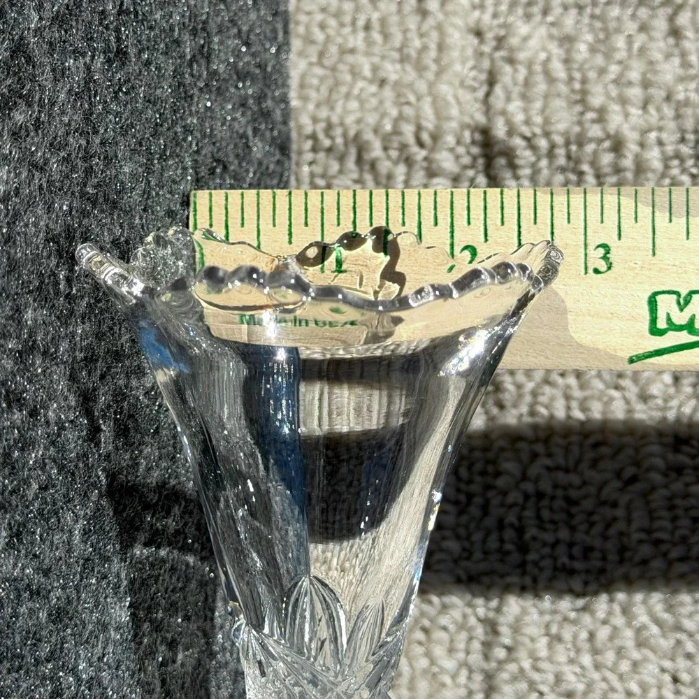 Vintage Clear Pressed Glass Bud Vase Scalloped Rim Star Diamond Pattern 6 Inch